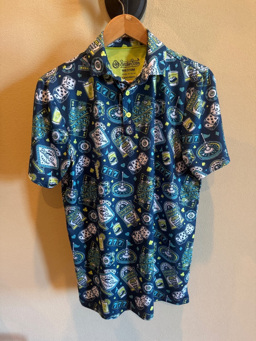 Birdieboss. High Roller Polo Blue. Men's golf shirt.  Medium